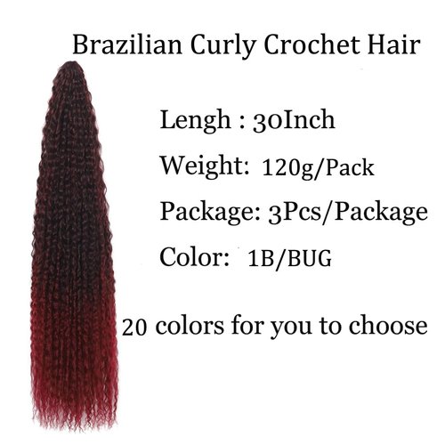 Brazilian Curly Braids Crochet Twist Hair 30inches 3Packs Afro Kinky Curly Braiding Hair Extensions Deep Curly Crochet Hair Synthetic Water Wave Braid Hair(30Inch,Bug)