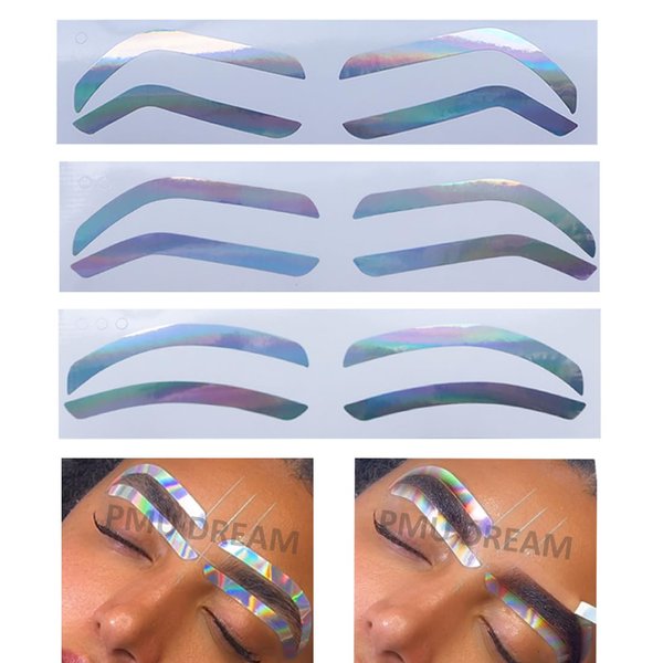 PMU DREAM 12 Pairs Eyebrow Shape Tape Airbrush Eyebrow Sticker Stencil Border Outline Sticker Guides Hologram Silver Rainbow Brow Tinting Auxiliary Template