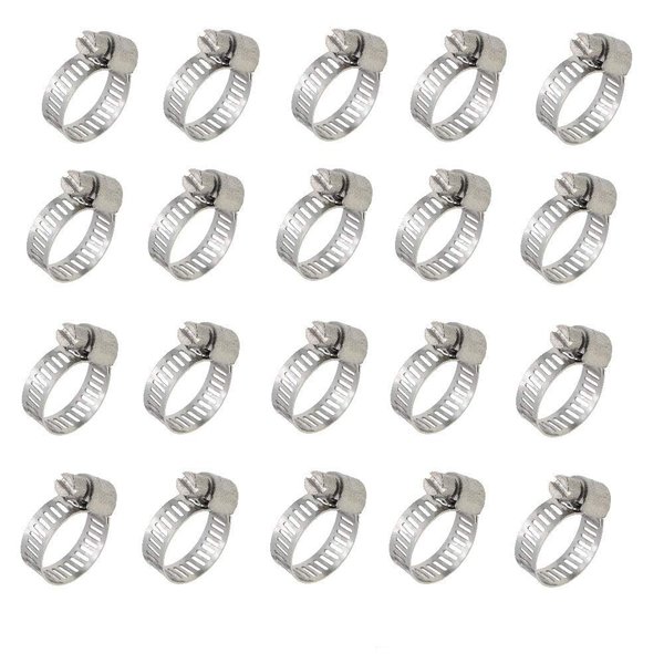 20pcs - Stainless Steel Adjustable Clamps 14-27mm Size Range Worm Gear Fit 1/2" 5/8" 3/4" Garden Hose (1 pack)
