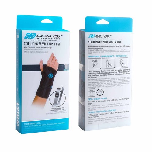DonJoy Advantage DA161WB02-BLK-R Stabilizing Speed-Wrap Wrist Brace for Carpal Tunnel, Sprains, Strains, Tendonitis, Instabilities, Palm/Dorsal Stays, Right