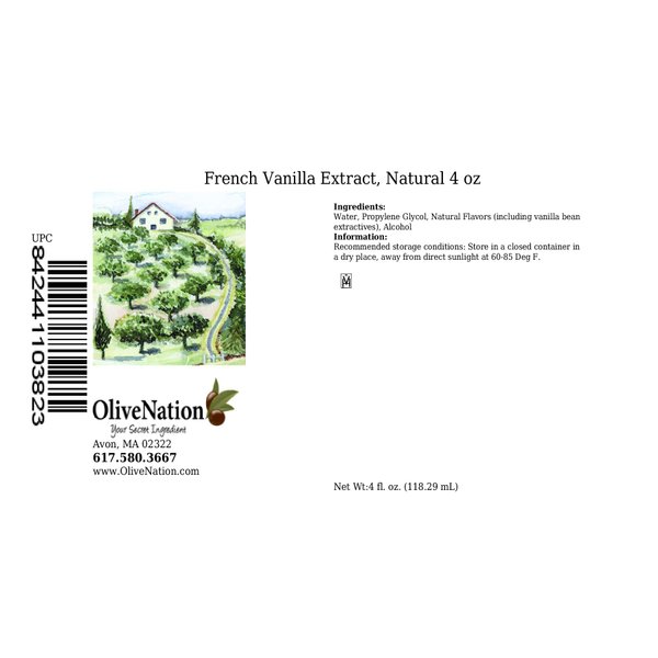 OliveNation French Vanilla Flavoring Extract, Deep Rich Flavoring for Baked Goods, Cakes, Frosting, Fillings, PG Free, Non-GMO, Gluten Free, Kosher, Vegan - 4 ounces