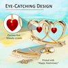 Matashi Gift for Couple - 24K Gold Plated "Happy Anniversary" Inscribed Double Heart Table Top Ornament w/Red Crystals - Wedding Anniversary Giftss for Her - Cake Topper & Mothers Day Gift for Mom