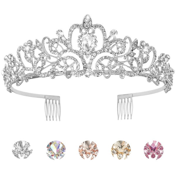Tiaras Crown, KICOSY Silver Tiaras and Crowns for Women Princess Tiara for Women the Crown for Girls Birthday Crowns for Women Birthday Tiara Princess Crowns and Tiaras for Girls Bride Crystal Crown