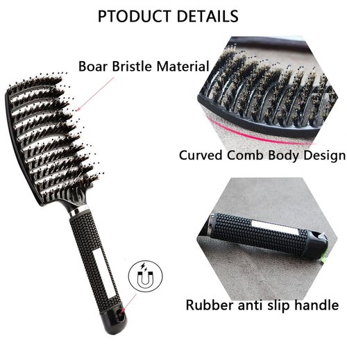 ZMD 2Pack Curved Vented Hair Brush, Detangling Brush Boar Bristle Hair Brush Professional Vent Styling Brush for Women/Men Wet Dry Long Curly Thick Straight Hair (Pink & Black)