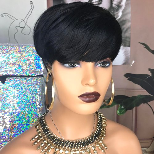 HOTKIS Pixie Cut Wig Human Hair Short Human Hair Wigs for Black Women Blunt Cuts Straight Pixie Wigs Human Hair Short Cut Wigs with Neat Bangs