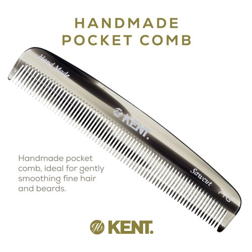 Kent 7T G All Fine Tooth Pocket Comb for Men - Handmade Hair Comb for Men for Everyday Grooming and Styling - Travel Comb for Hair Care, Mustache and Beard Care, Saw Cut and Hand Polished