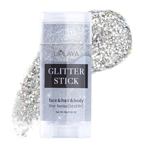 BowJian Silver Body Glitter Gel Hair Glitter Lip Eye Singer Concert Face Glitter Sequins Glitter Hairspray Sparkling Holographic Glitter Face Paint Rave Hair Festival Accessories Glitter Makeup 0.56oz