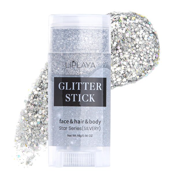 BowJian Silver Body Glitter Gel Hair Glitter Lip Eye Singer Concert Face Glitter Sequins Glitter Hairspray Sparkling Holographic Glitter Face Paint Rave Hair Festival Accessories Glitter Makeup 0.56oz