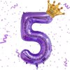 Purple 5 Balloon 40 Inch,Giant Number 5 Balloon & Mini Crown Balloon Set for Girl Boy 5th Birthday Party Decorations,Purple Birthday Party Decorations Supplies Birthday Digital Balloon
