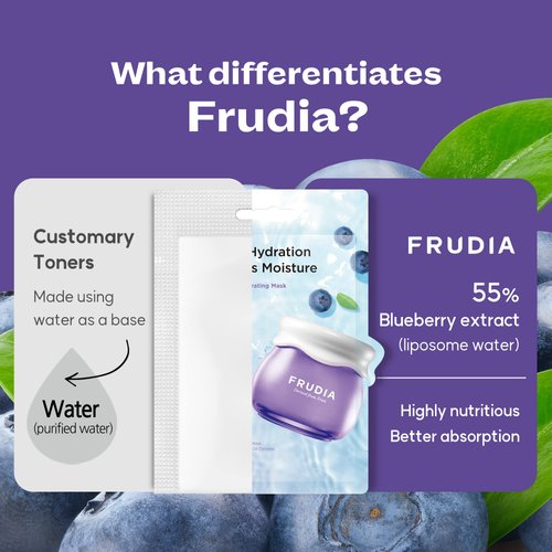 FRUDIA WELCOS Blueberry Hydrating Mask | Moisturizing Face Mask w/Blueberry Extract, Vegan Panthenol, WS BS Care EX | Korean Face Mask Skin Care for Men & Women | Facial Masks (Pack of 10)