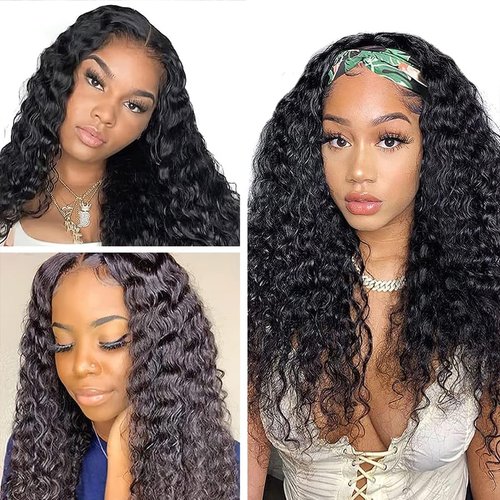 BASEMMAHER Lace Front Wigs Synthetic Artificial Human Hair Long Black Wavy Wig for Women 30" Deep Wave Wig with hairnet for Black Women Human Hair Replacement Wigs for Daily Party Use
