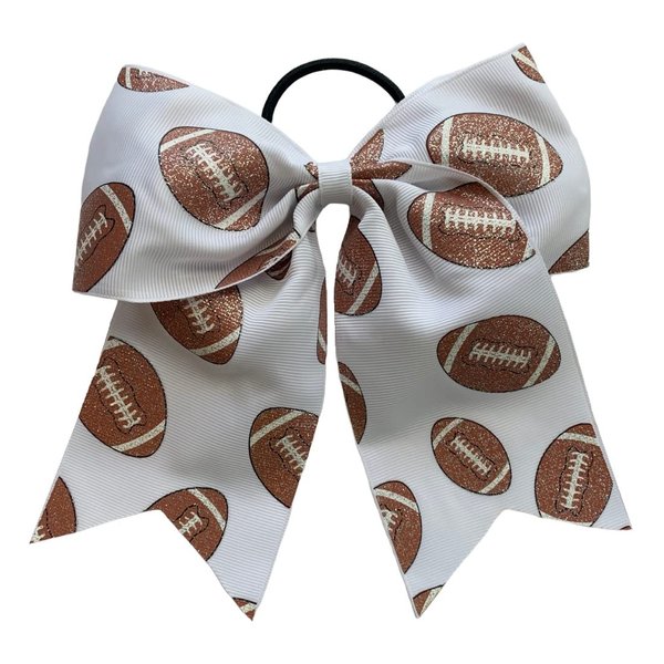 NEW "GLITTERY FOOTBALL" Cheer Bow Pony Tail 7 Inch Girls Hair Cheerleading Games Sports Team Playoffs Grosgrain Ribbon yellow