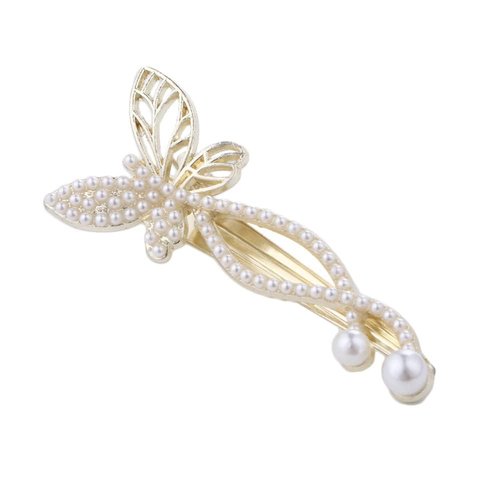 Gold Hair Clip Duckbill Clip Rhinestone Pearl Butterfly Alloy Hair Pins Women Hair Accessories(Pearls)，Clips and Barrettes，Hair Clips