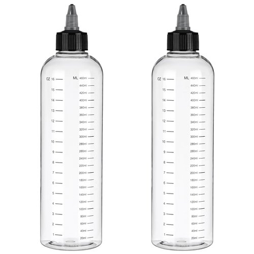 Applicator Bottle for Hair, 2 PCS 16.9oz Hair Color Bottles Applicator Clear Squeeze Bottles Plastic Twist-On Top Tip Cap with Ratio Graduated Scale, Hair Oiling Applicator Hair Oil Container