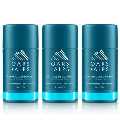Oars + Alps Aluminum Free Deodorant for Men and Women, Dermatologist Tested and Made with Clean Ingredients, Travel Size, Fresh Ocean Splash, 3 Pack, 2.6 Oz Each