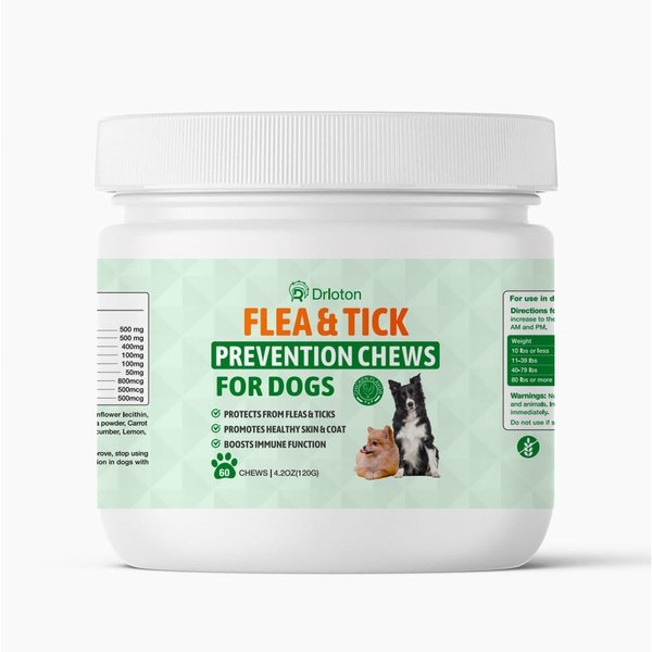 Drloton Flea and Tick Prevention for Dogs Chewables, 180 Chews, Natural Dog Flea and Tick Treatment Chewable Supplement, Chicken Flavor, Non-GMO