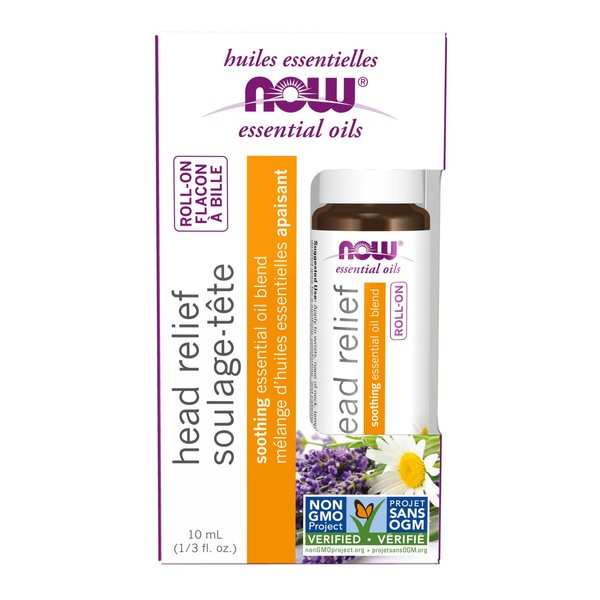 NOW Foods Essential Oils, Head Relief Roll-On, Certified Non-GMO, Soothing Blend, Steam Distilled, Topical Aromatherapy, 10-mL