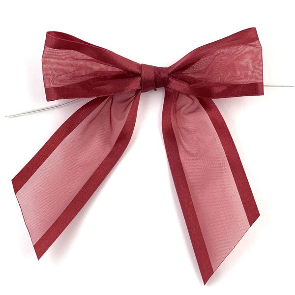 Pre-Tied Burgundy Organza Bows - 4 1/2" Wide, Set of 12, Craft Ribbon Bow, Satin Edge, Wedding Embellishments, Party Favors, Gift Basket, Birthday, Fall Decor, Christmas, Valentine's Day