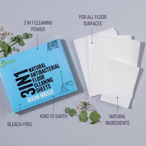 30 Pcs All Natural Floor Cleaner Sheets - Biodegradable And Dissolvable Multipurpose Mopping Concentrated Floor Cleaning Soap Detergent Strips, Mess Free Water Soluble Fast Dry Eco Friendly (Ocean)