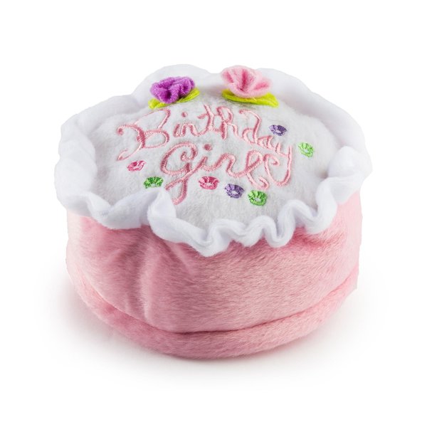 Haute Diggity Dog Birthday Girl Cake, Plush Designer Dog Toys with Interactive Squeaker, Stimulating Pet Enrichment, Machine-Washable & Safe Materials for All Breeds, Size Medium