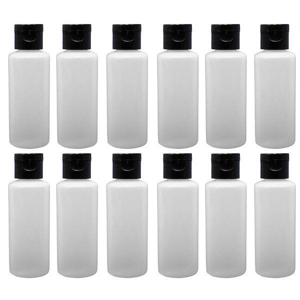 12-2-ounce Travel Bottles with Flip Caps (Black Cap)