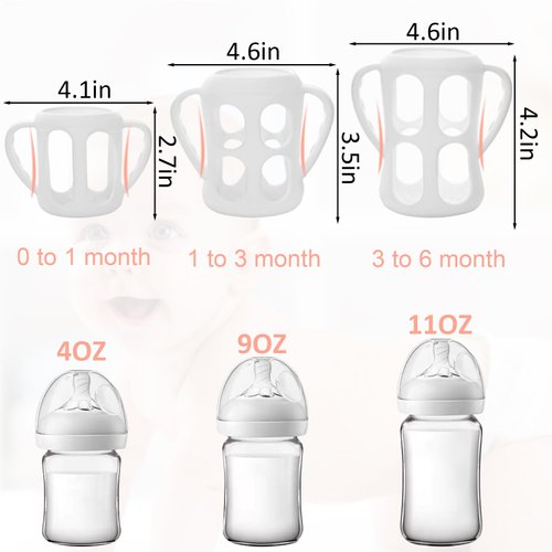 Palksky Baby Bottle Holder for Philips Avent Anti Colic Bottles and Natural Baby Bottle, 3 Pack (4oz, 8/9oz, 11oz) Silicone Anti-Fall Protective Case with Handle for Glass Bottle