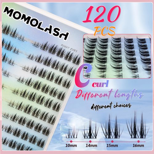 Fluffy Lash Clusters Kit Manga Spike Left&Right Cluster Eyelash Extension 10-16MM 120Pcs DIY Wispy Anime Cat Eye Lashes Kit with Bond and Seal Eyelashes Tweezers Remover Soft&Thin Band, by MomoLash