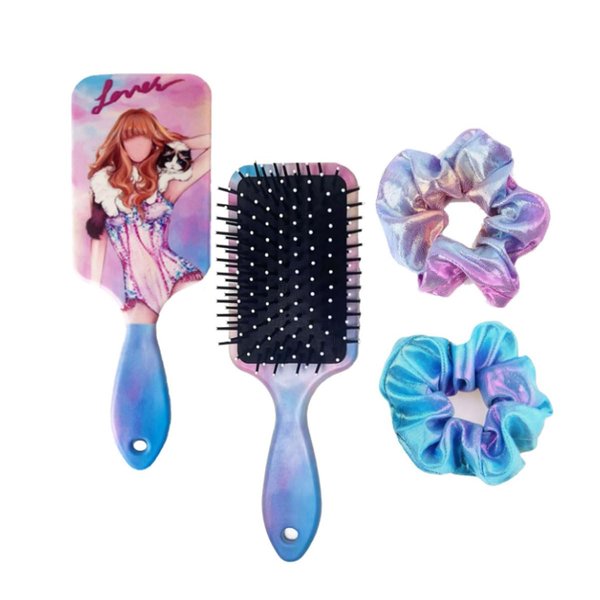 Hair Brush and 2 Scrunchies Set Inspired Detangling Brush and Hair Ties,Detangler Brush with Soft & Flexible Bristles for All Hair Types for Women & Girls (pink)