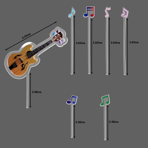 ZEIZOMZER Guitar Cake Topper Kit (7 Pcs), Acrylic Music Cake Toppers, Music Themed Cake Decorations, Music Notes Cake Toppers for Birthday, Music Themed Party