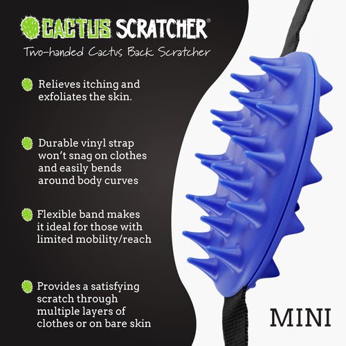 Cactus Back Scratcher Travel Size, Mini Back Scratcher with 2 Sides Featuring Aggressive and Soft Spikes, Great for The Mobility-Impaired and Hard-to-Reach Places, Makes an Awesome Gift - Blue