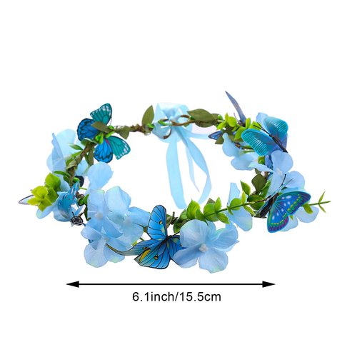 Blue Butterfly Flower Crown for Women Girls Boho Butterfly Headband Adjustable Headband Hair Accessories for Women Girls