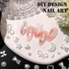 600Pcs 3D Multi Shapes Nail Charms - White Mix Styles Stars Bowknots Heart Pearls for Nail Art DIY Crafts Design Accessories Nail Supplies(White)