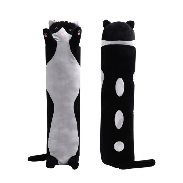 shangman Lovely Plush Cat Doll Cute Cartoon Soft Stuffed Kitten Pillow Long Throw Sleeping Pillow Doll Toy Valentines Day Gift for Kids Girlfriend (Black, 70cm/27.5in)