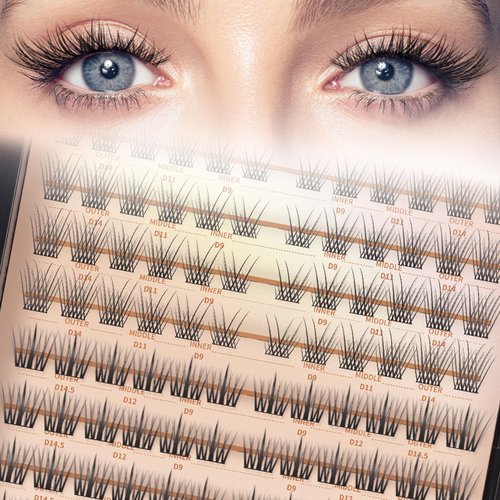MLEN DIARY 132 Clusters Fox Eye Lash Clusters Wispy Cat Eye Lashes Individual Lash Extensions with Bottom Lashes 4D D Curl Manga Eyelash Extension Kit Fluffy Mink Lashes Natural Look Faux False Lashes