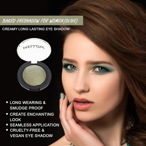 Baked Eyeshadow (Olive) - Creamy Long Lasting Eye Shadow for Everyday Makeup - Highly Pigmented Vegan, Cruelty-Free & Paraben Free Eye Makeup by Mellow Cosmetics - Olive - Olive
