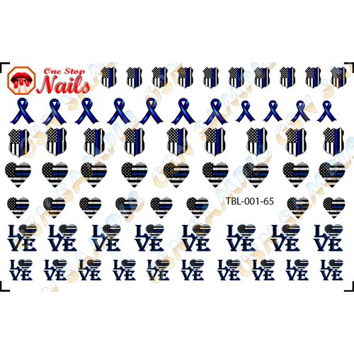 Thin Blue Line (Ver.1) Clear waterslide Nail Art Decals (Tattoos) for The U.S. Police Supporters by DimOxy Designs.