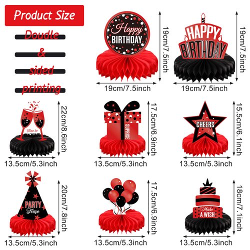Pajean 8 Pieces Red and Black Birthday Party Honeycomb Centerpieces Red Black Table Centerpieces Decorations Red Table Centerpiece Sign for Kids Adults Party Supplies