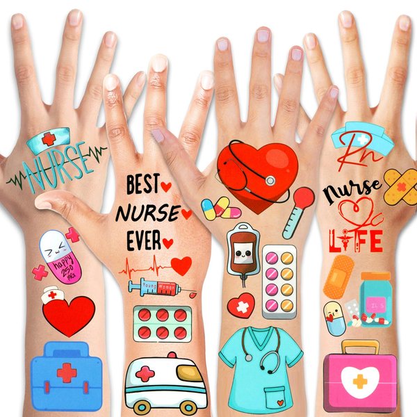 HOWAF 100+ Pcs Nurse Temporary Tattoos, Funny Medical Nurse Tattoos Party Decoration Supplies Favors Gifts Nurses Appreciation Week Tattoos Stickers for Boys Girls School Reward Thank You Nurse Tattoo