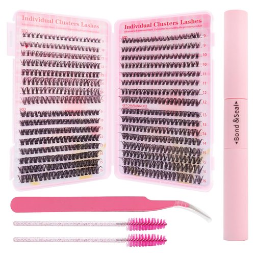 Fumwase 644PCS Thick Lash Clusters Kit Volume Lash Clusters Natural DIY Eyelash Extension with Lash Bond Tweezers and Seal Eyelash Book DIY 9-16MM 30D+40D+50D (640)