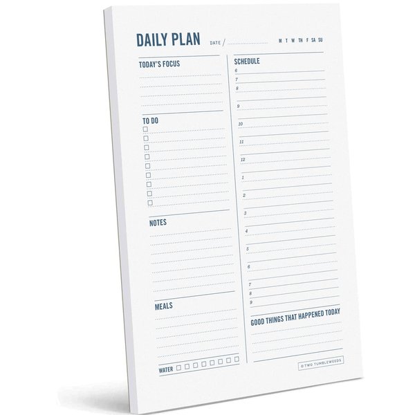 Two Tumbleweeds Daily Planner Notepad - Time Box Planner, Desktop To Do List Planning Pad with Hourly Schedule, College School Supplies - 6 x 9” - 50 Undated Sheets