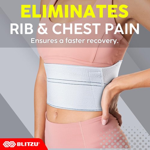 BLITZU Broken Rib Brace Chest Binder & Wrap Belt for Post-Surgery, Cracked, Fractured, Dislocated Ribs, Pain and Strain Treatment. Rib Cage Protection, Compression and Support. Regular Size