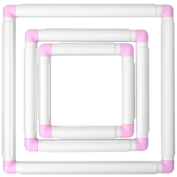 Pllieay 3 Pack Square Embroidery Hoops, Plastic Cross-Stitch Hoops, Plastic Clip Frame for Embroidery, Embroidery Quilting Frames (6x6", 8x8", 11x11")…