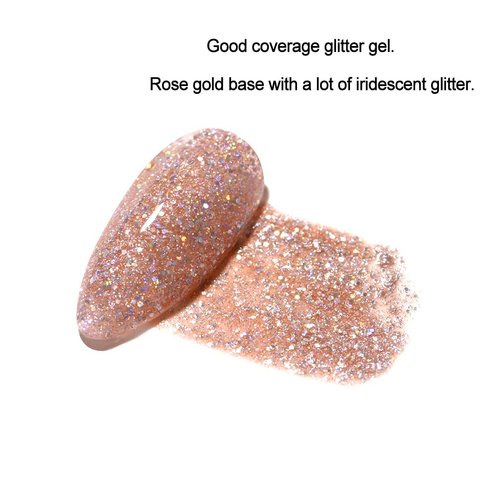 FZANEST Gel Nail Polish Led UV Gel Polish Holographic Color Sparkle Glitter Diamond Rose Gold 15ml