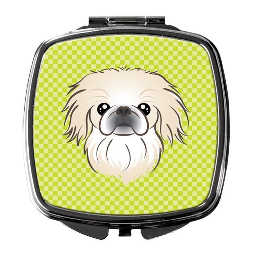 Caroline's Treasures BB1283SCM Checkerboard Lime Green Pekingese Compact Mirror Decorative Travel Makeup Mirror for Women Girls Gifts Pocket Makeup Mirror Folding Handheld