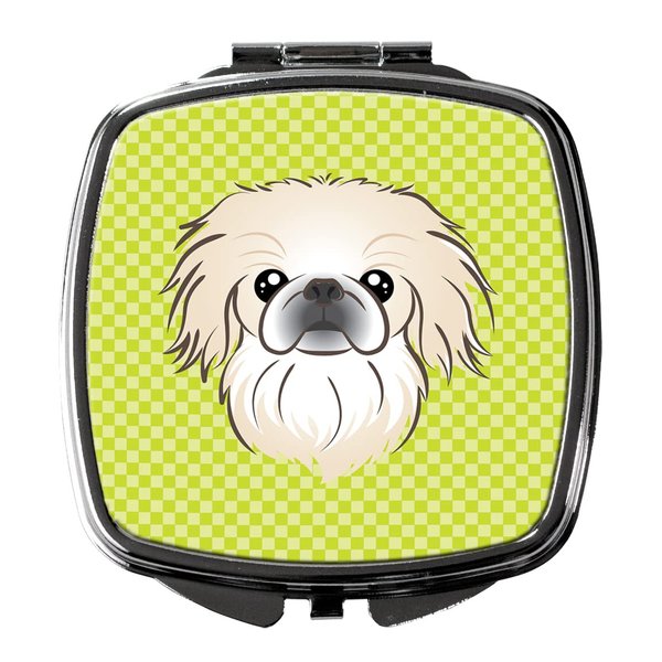 Caroline's Treasures BB1283SCM Checkerboard Lime Green Pekingese Compact Mirror Decorative Travel Makeup Mirror for Women Girls Gifts Pocket Makeup Mirror Folding Handheld