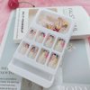 Square Press on Nails Short Cute Floral Nails Acrylic False Nails with Rainbow Flower Designs Artificial Nails Press ons Reusable Glue on Nails for Women and Girls 24 Pcs