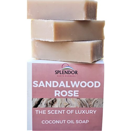 Splendor Sandalwood Rose Bar Soap. Moisturizing Coconut Oil Soap for Face & Body, Men & Women, for Dry, Sensitive Skin. Handmade, Vegan, Natural, Cold Process Soap.