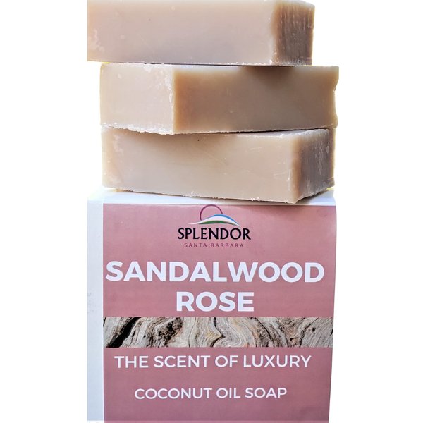 Splendor Sandalwood Rose Bar Soap. Moisturizing Coconut Oil Soap for Face & Body, Men & Women, for Dry, Sensitive Skin. Handmade, Vegan, Natural, Cold Process Soap.
