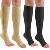 CASMON 2 Pairs Zipper Compression Socks for Women & Men, 15-20 mmHg Open Toe Knee High Support Socks for Varicose Vein Edema