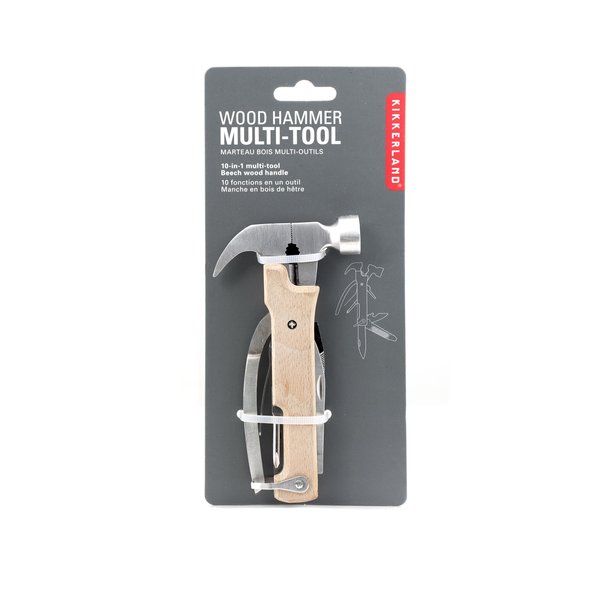 Kikkerland 10 in 1 Pocket Compact EDC Gear Equipment Stainless Steel Multi-Tool, White, Wood Handle, for Outdoors, Camping Tool Accessories Survival